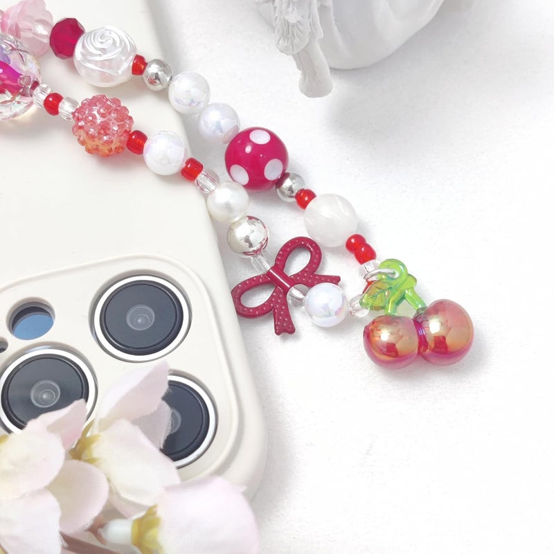 cioatu Phone Charms Cute Cherry Butterfly Cell Phone Lanyard Strap Wrist Strap for Bag Airpods Camera Pendants Decor - Image 3